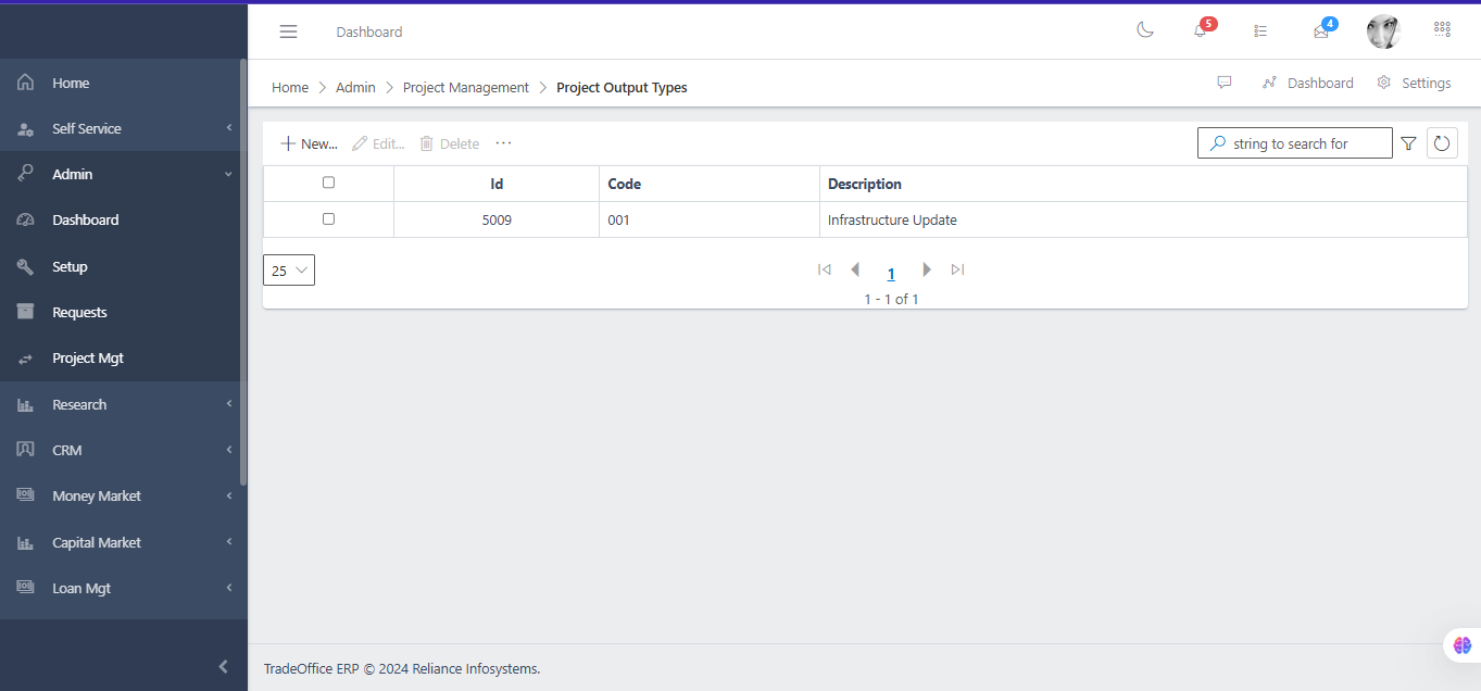 Project Output types