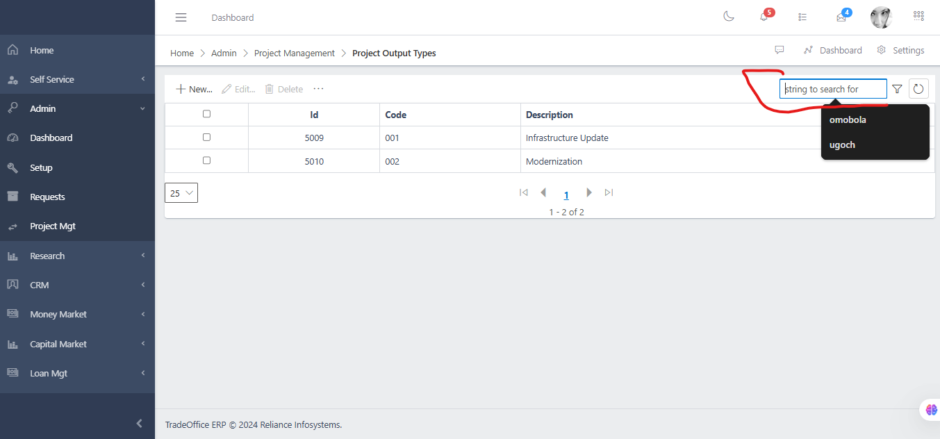 Project Output types