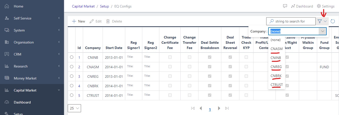 image Showing filter parameter view