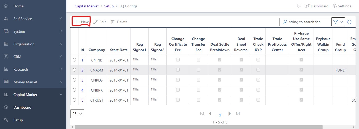 image Showing Create New EQ configs view