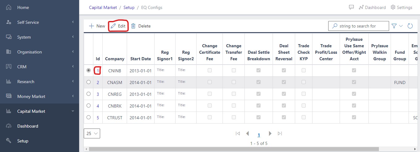 image Showing selected ID for editing view