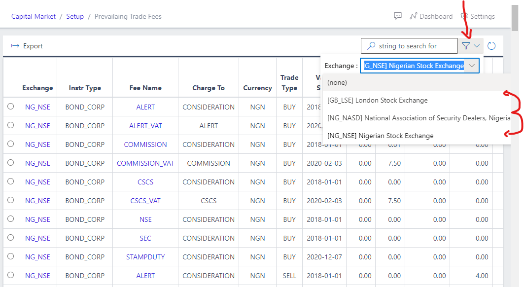 image Showingprevailing statutory fees filter options