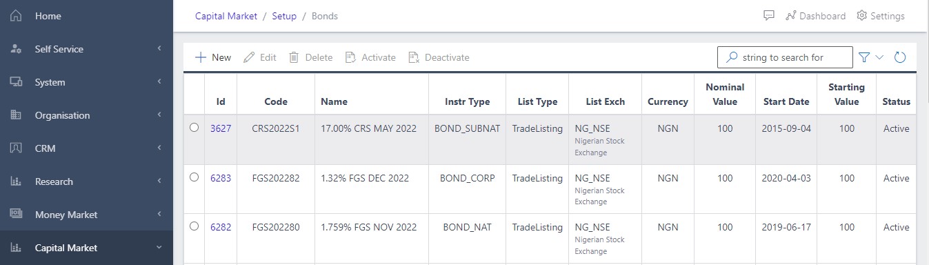 image Showing list of Bonds view