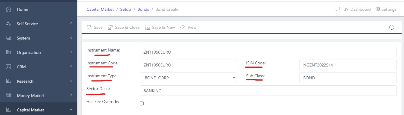 image Showing fields to be filled out view