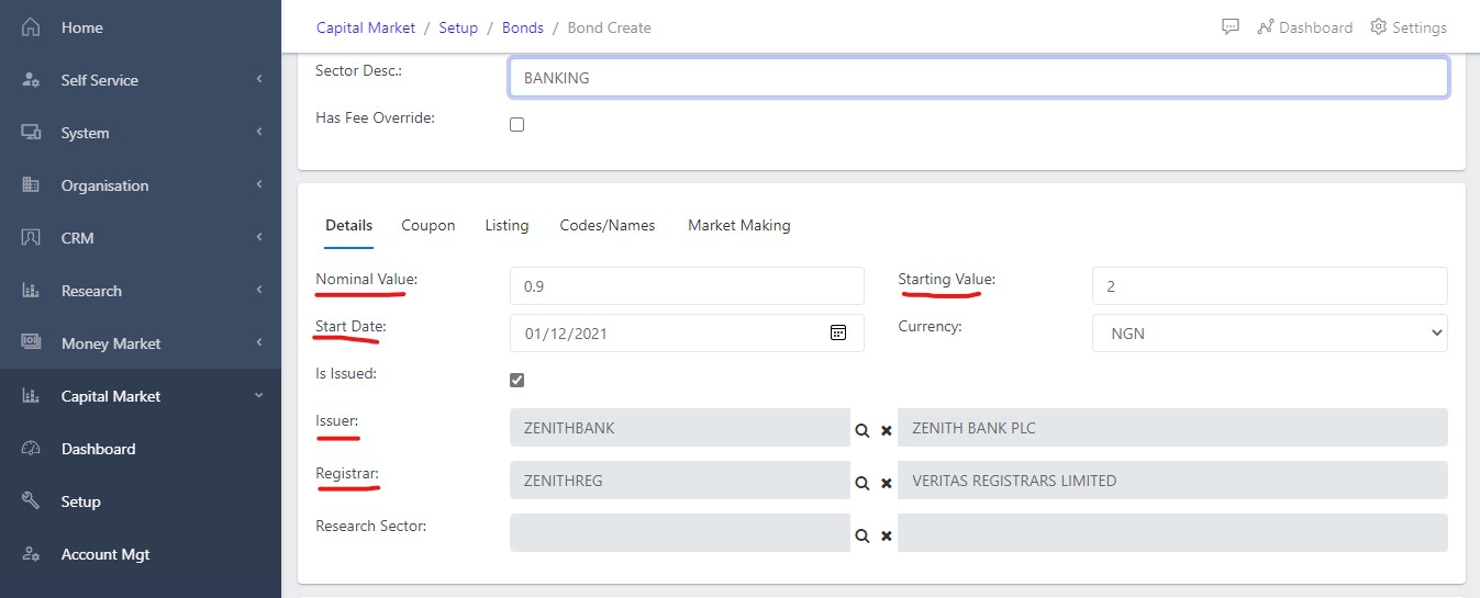 image Showing details field of the Bond creationview