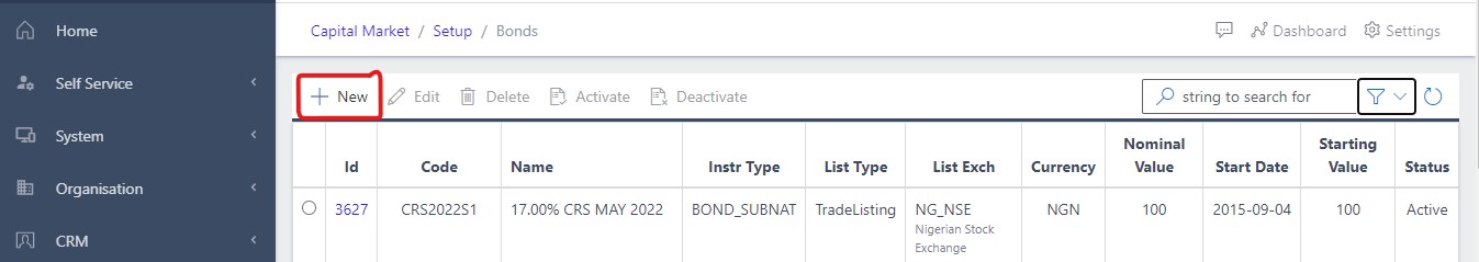 image Showing Create New Bond view