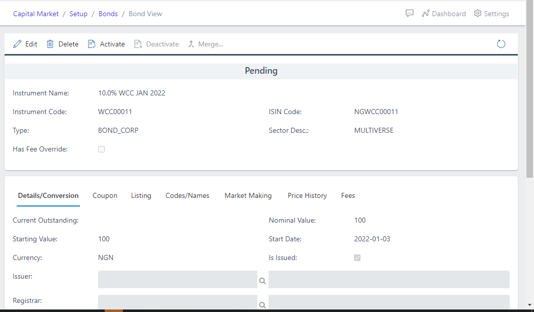 image Showing pending state of newly created Bond view