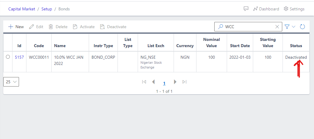 image Showing inactive status of the market operator view
