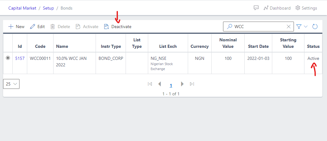 image Showing selected ID for deactivation view