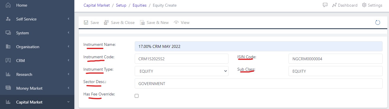 image Showing fields to be filled out view