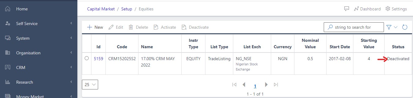 image Showing inactive status of the market operator view