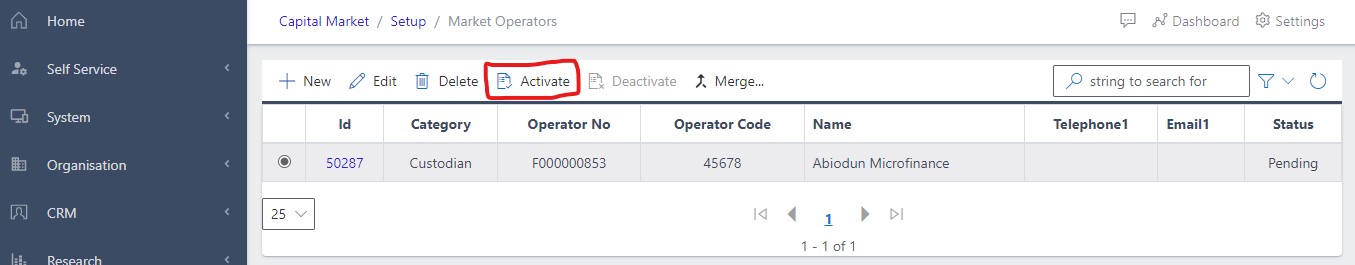 image Showing selected ID for activation view