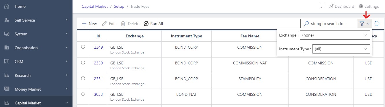 image Showing filter parameter view