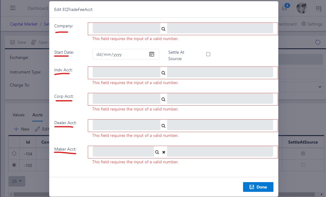 image Showing trade fee accts fields view