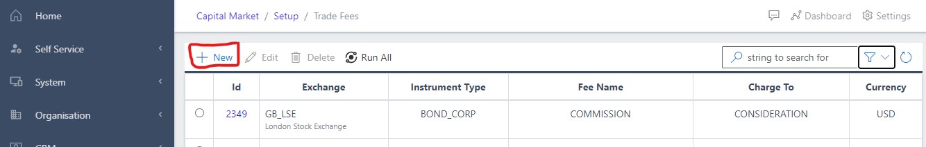 image Showing Create New tradefees view