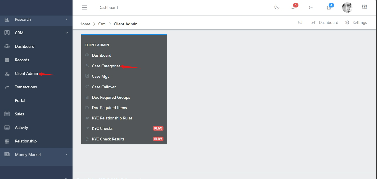 Fig 1 Case Categories Navigation
