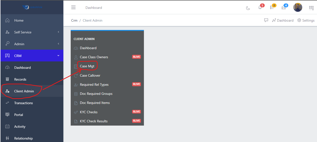 Case management navigation menu