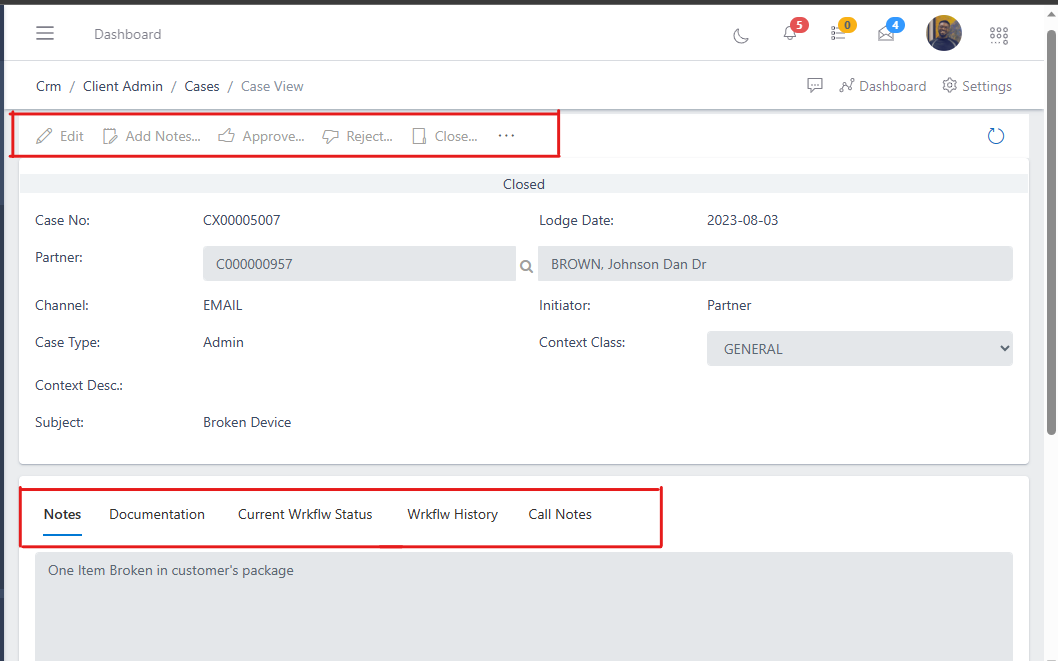 Customer's Information view