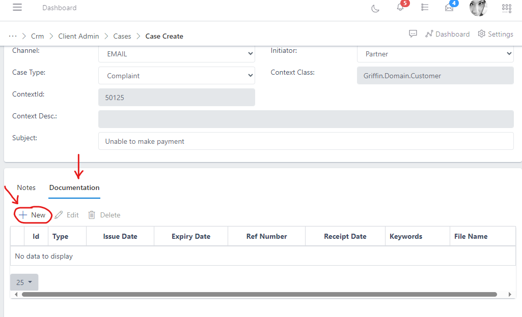 image showing case documentation section