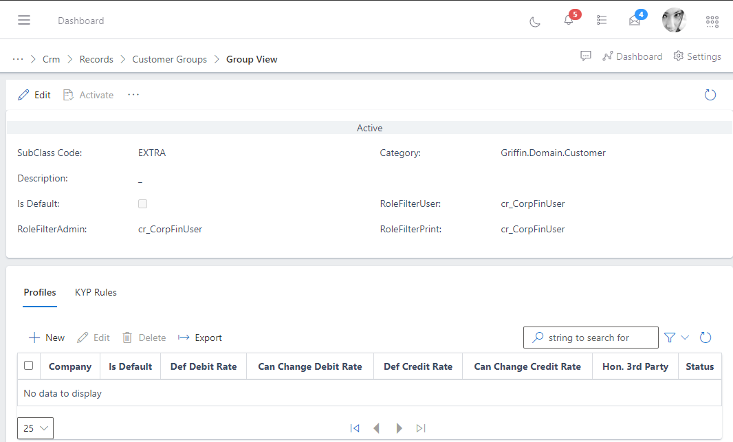 Customer group Information view