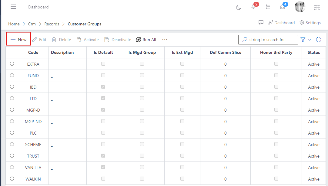 image showing new button