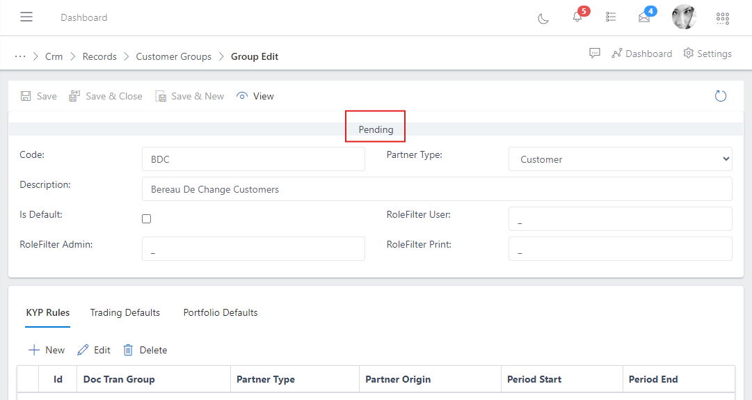image showing customer group in pending state