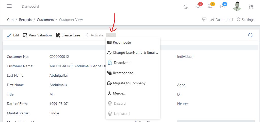 image showing more command options
