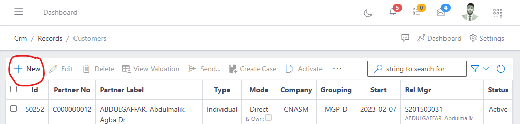 image showing new button