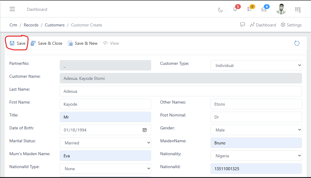image showing save button