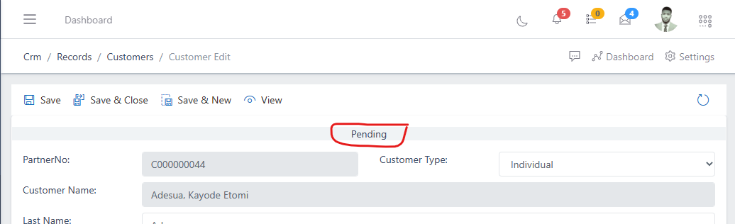 image showing customer's status
