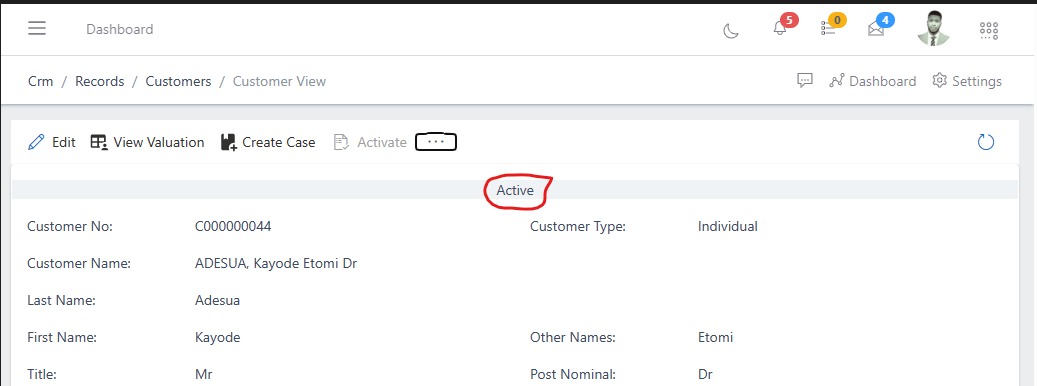 image showing customer's active status
