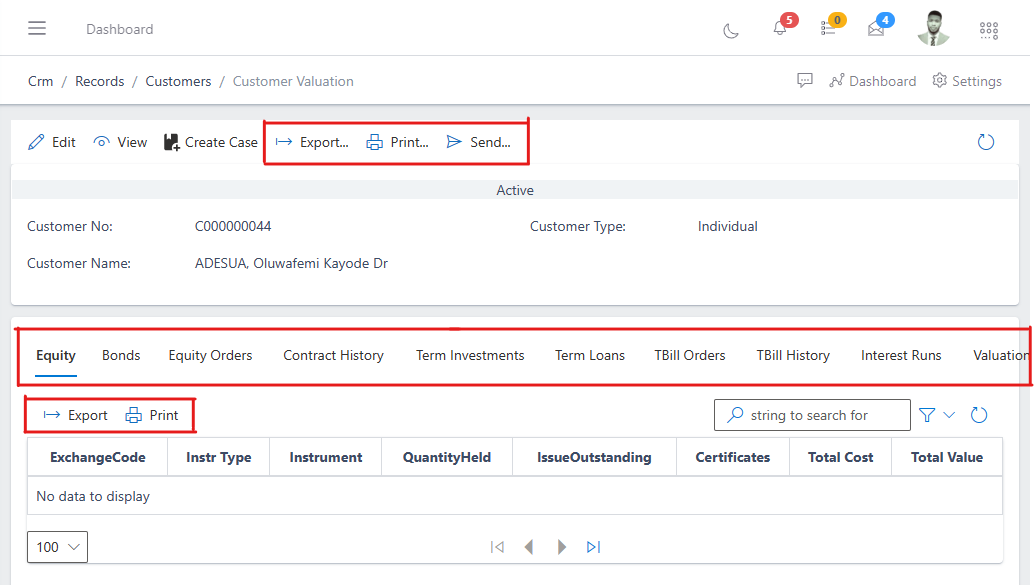image showing customer valuation view