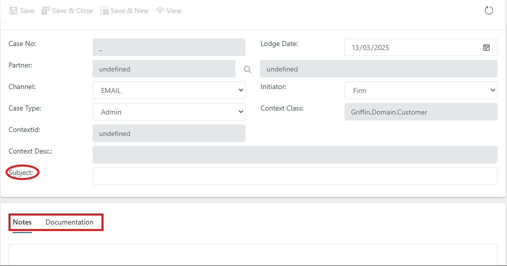 image showing create case form