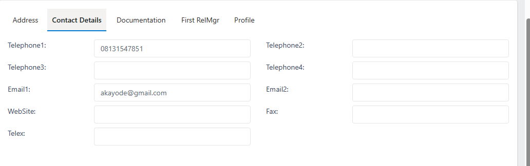 customer contact details form