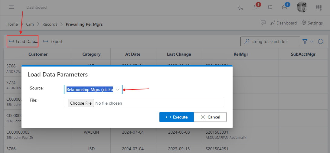 prevailing relationship managers source dropdown menu