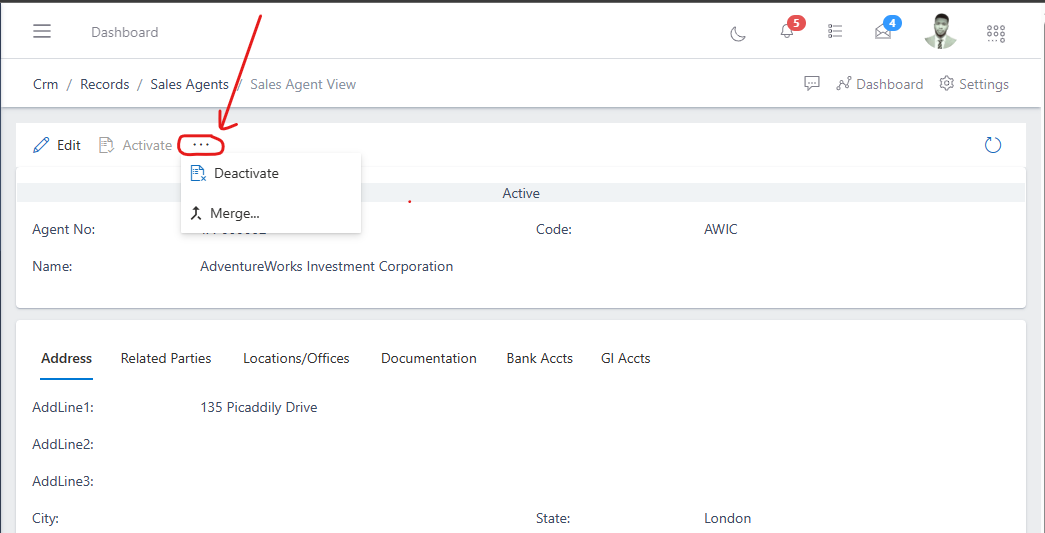 image showing more command options