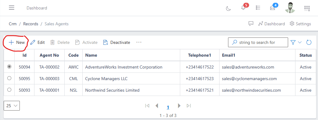 image showing new button