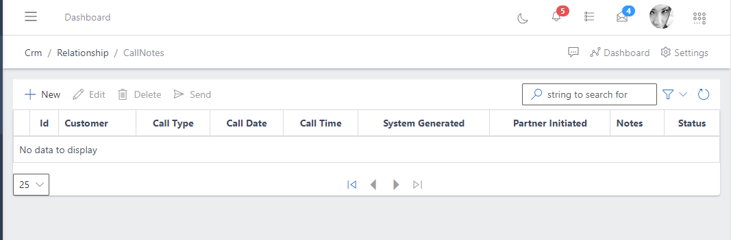 image showing call note view