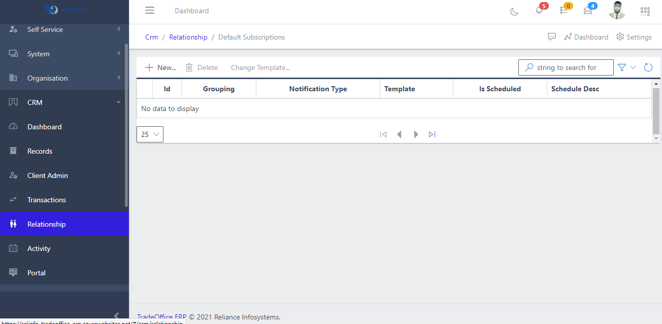 Customer Subscription page