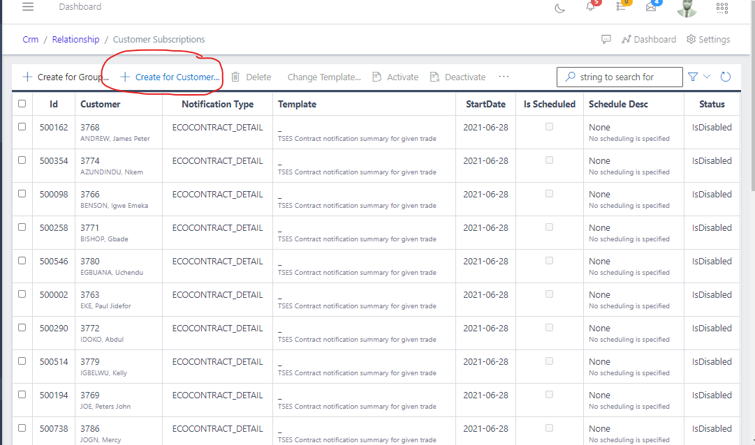 image showing customer subscription button