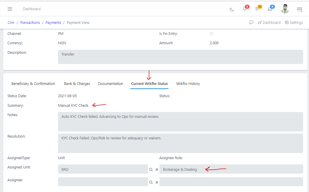 image showing current workflow tab