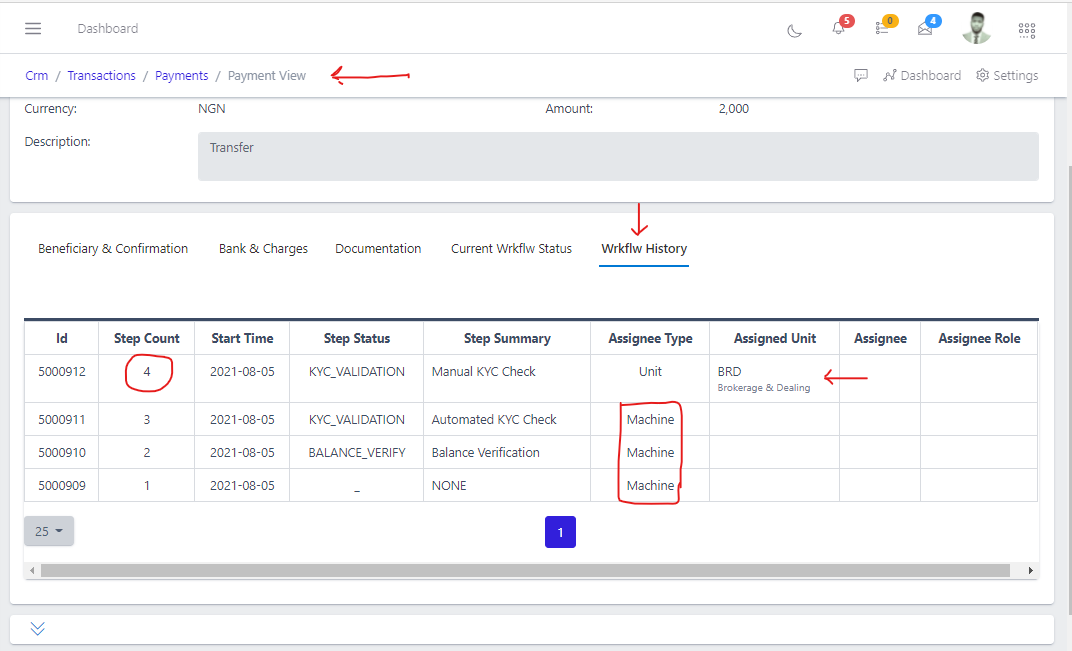 image showing workflow history