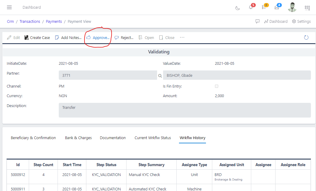 image showing approve button