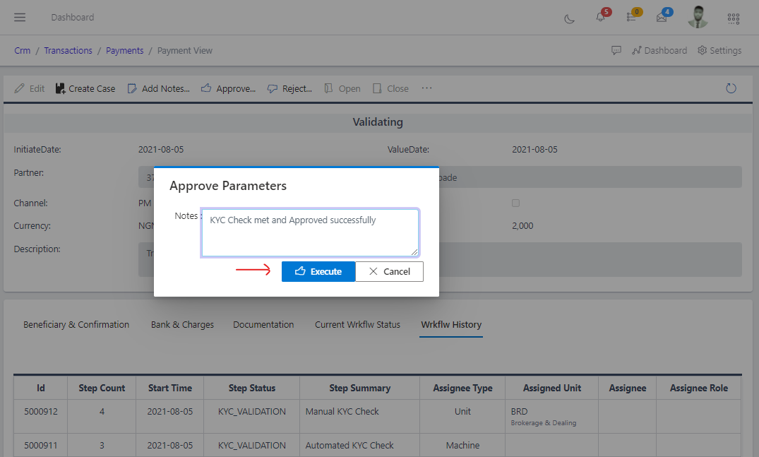 image showing approval notes input