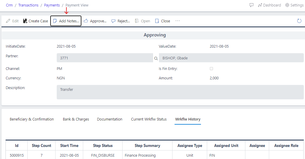 image showing button to add notes