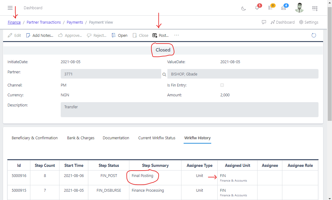image showing payment in closed state