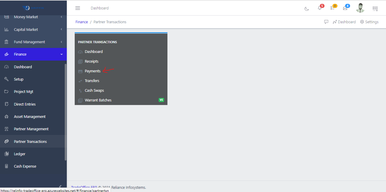 Payment navigation through Finance Module