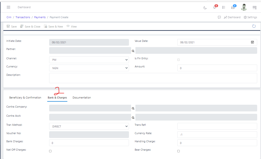 Create new payment form