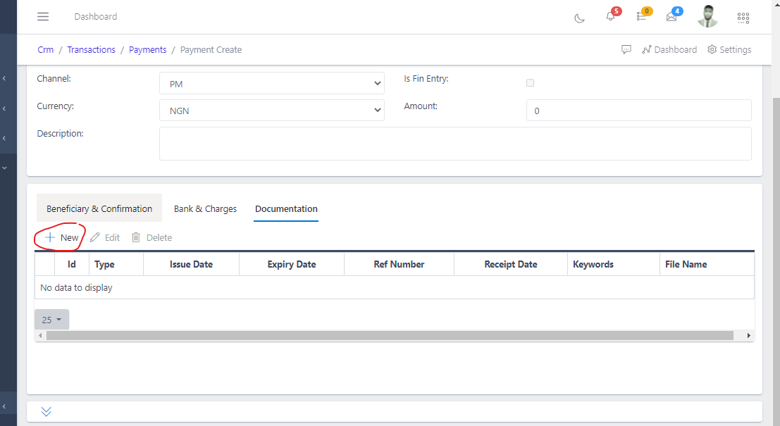 Image showing button to add document