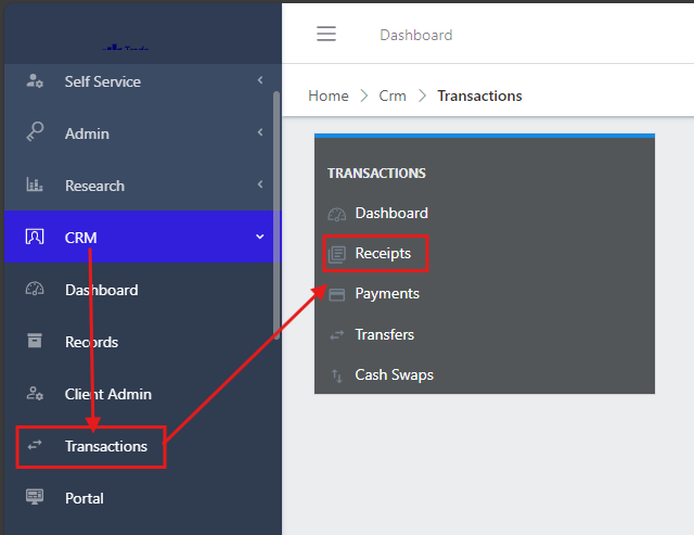 Fig 1.0 Showing how to navigate to the receipt feature